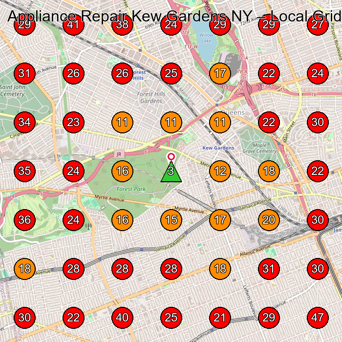 Appliance Repair Kew Gardens NY GeoGrid visibility map for Appliance Repair Service in Queens